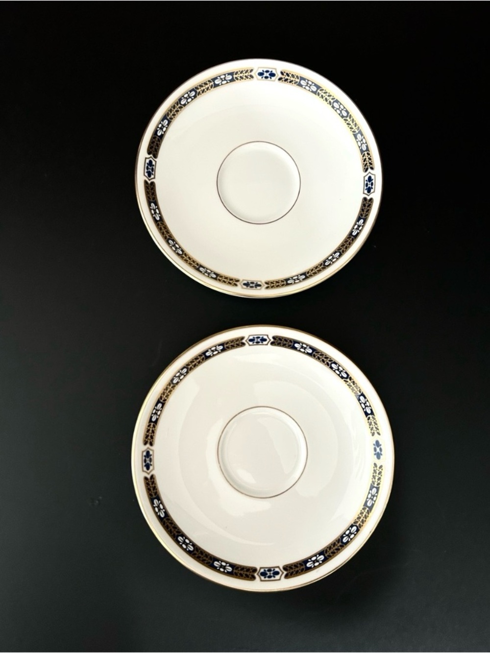 Set of 2 Vintage Royal Worcester Grosvenor White & Blue Saucers